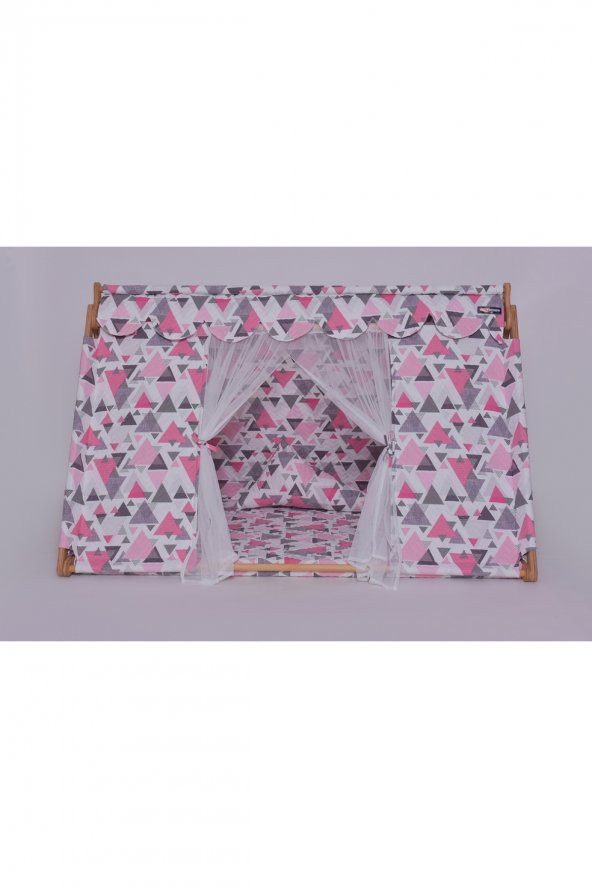 Yataklı Üçgen Çocuk Oyun ve Uyku Evi (Çadır) / Küçük Pembe Üçgenler (Little Triangles Pink)
