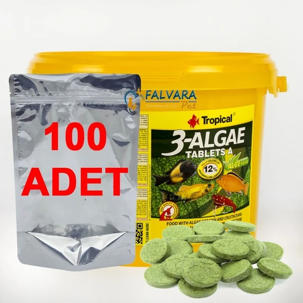 100 Adet Tropical 3-Algae Tablet A Kovadan Bölme Balık Yemi - Resim 2