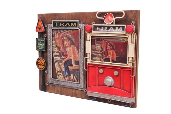 Dekoratif Metal Çerçeve Tramvay Dekorlu Vintage Hediyelik - Resim 3