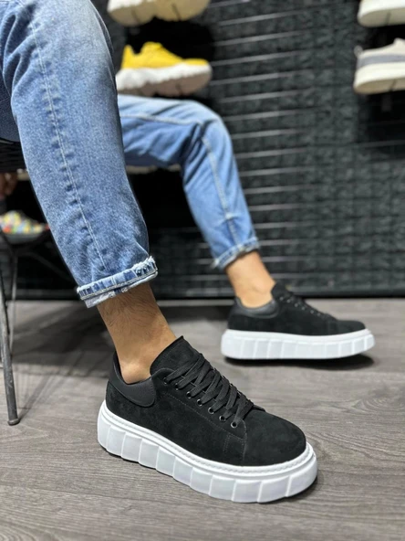 Knack Yüksek Taban Günlük Süet Ayakkabı 144 Siyah (beyaz Taban) Erkek Günlük Ayakkabı - Resim 3