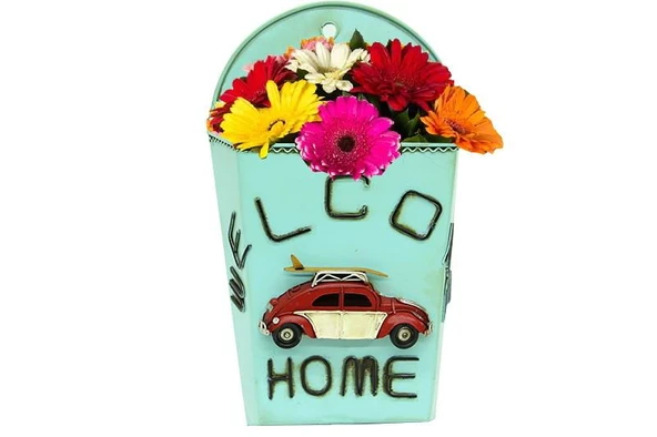 Dekoratif Metal Saksı Sepet Modeli Dekoratif Vintage Hediyelik ürün görseli 1