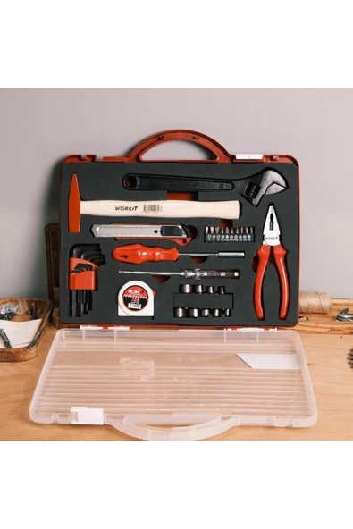 Work It 35 Parça El Aleti Seti - Pense, Bits Tornavida&Uç Seti, Lokma, Alyan, Çekiç, Metre - Resim 7