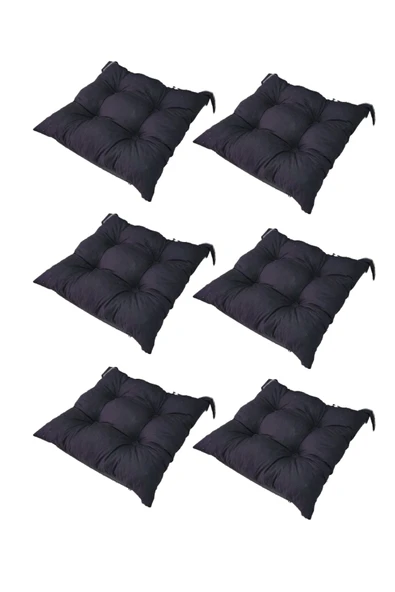 TicaretJet 6' Li Takım Pofidik Kare Siyah Sandalye Minderi 40x40cm ürün görseli 1