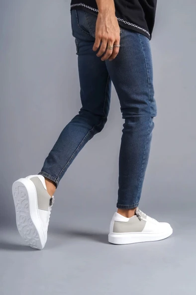 Slw155 Warrior Bağcıklı Ve Fermuarlı Cilt Süet Erkek Günlük Csbt - Beyaz/gri Erkek Sneaker Ayakkabı - Resim 3