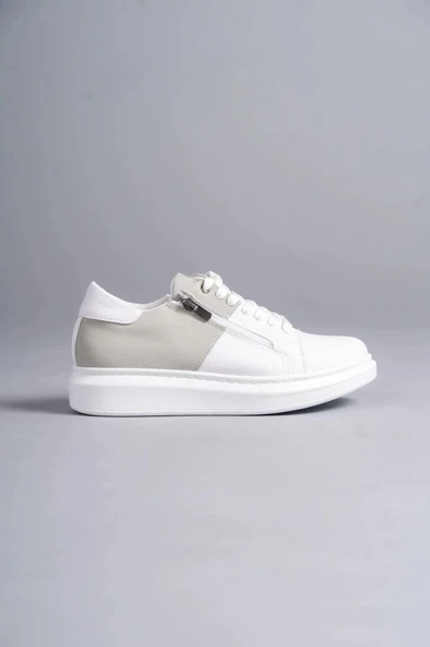 Slw155 Warrior Bağcıklı Ve Fermuarlı Cilt Süet Erkek Günlük Csbt - Beyaz/gri Erkek Sneaker Ayakkabı - Resim 2