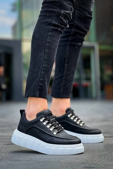 Kb-x10 Kuback Siyah Cilt Beyaz Yüksek Taban Günlük Spor Ayakkabı Kadın Günlük Ayakkabı - Resim 5