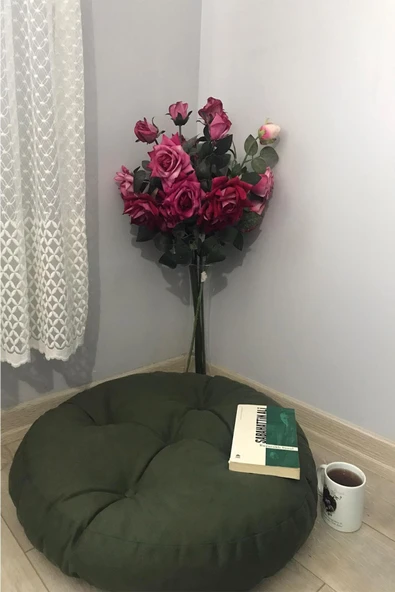 Lavinia Puf Haki Rengi Yuvarlak Mini Yer Pufu, Yer Minderi ürün görseli 1