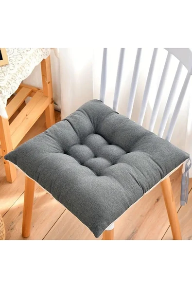 Rual 4'lü Pofidik Dolgulu  40x40 cm Keten Kumaş Kendi Kumaşından İpli Sandalye Minderi ürün görseli 1