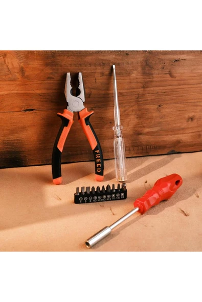 Work It 13 Parça Pense ve Vidalama Seti - 180mm Pense + Bits Uç Tutucu + 10 Parça Bits Uç+ Kontrol Kalemi - Resim 4