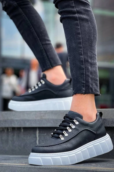 Kb-x10 Kuback Siyah Cilt Beyaz Yüksek Taban Günlük Spor Ayakkabı Kadın Günlük Ayakkabı - Resim 3