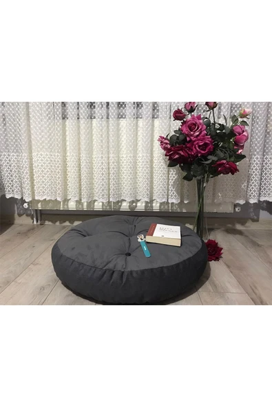 Lavinia Puf Yuvarlak Antrasit Yer Minderi 60x60 - Resim 3