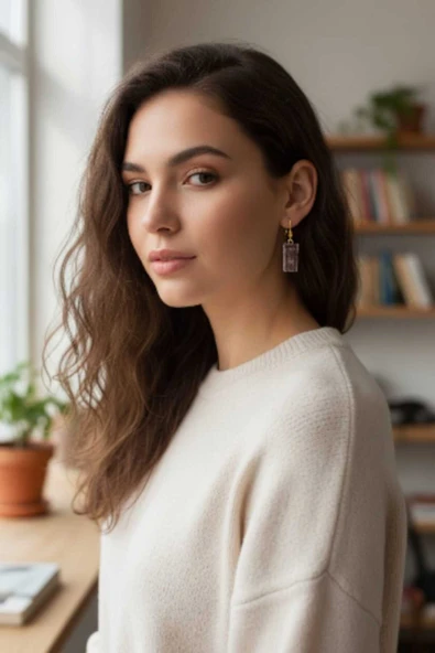 Kot Aksesuarlı Gold Renk Sallantılı Küpe ürün görseli 1