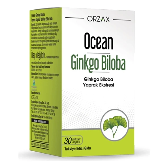 Orzax Ginkgo Biloba Takviye Edici Gıda 30 Bitkisel Kapsül ürün görseli 1