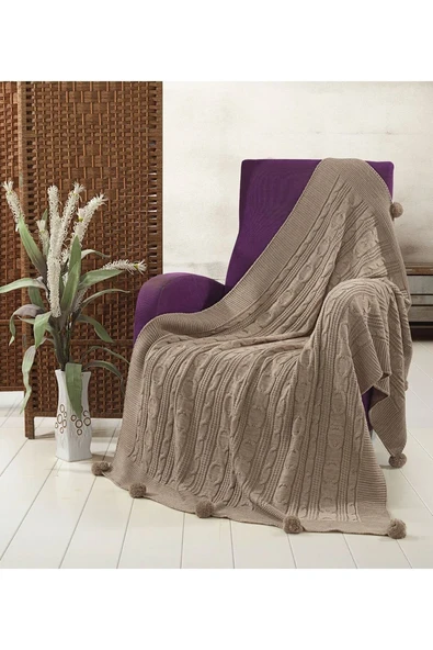 Sevda Triko Örgülü Tv Battaniyesi 10 Ponponlu 130 X 170 Cm - Resim 3