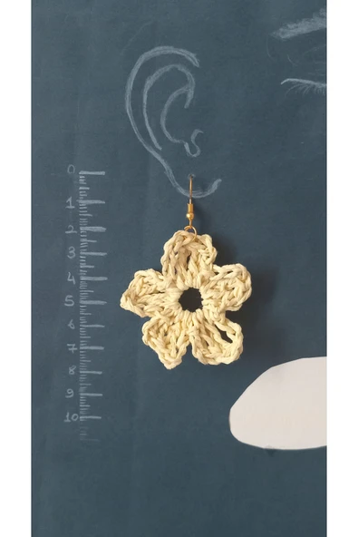 Örgü Rafya Çiçek Model Sallantılı Küpe - Resim 2