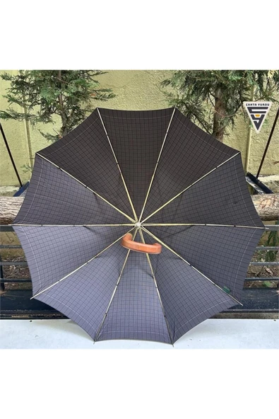 APRİL A-213G 10 Telli Baston Sap Şemsiye Kareli Siyah - Resim 3