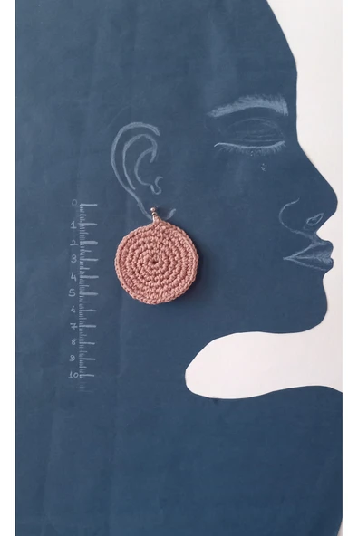 Örgü Crochet Yuvarlak Rose Renk Küpe - Resim 2
