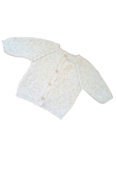 0-1 Yaş Örgü Beyaz Kırçıllı Desen Bebek Hırkası - Resim 3