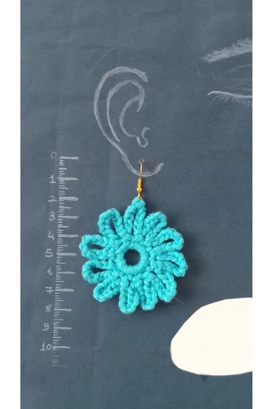 Örgü Crochet Çiçek Motifli Küpe - Resim 2