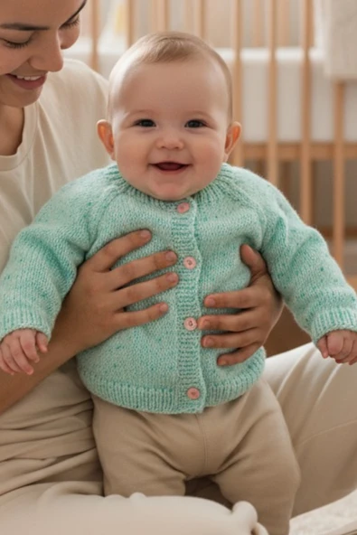 0-1 Yaş Örgü Yeşil Kırçıllı Desen Bebek Hırkası ürün görseli 1