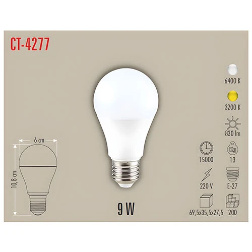 Cata Led Ampul 9W E27 Günışığı CT-4277G - Resim 3