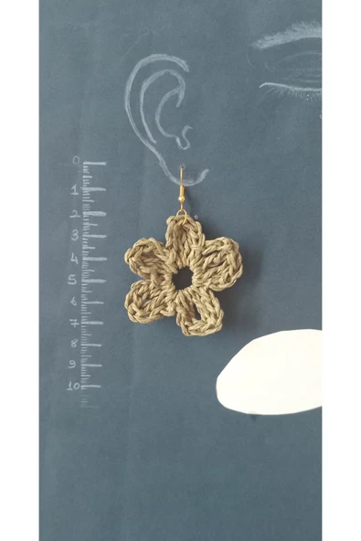 Örgü Rafya Çiçek Model Sallantılı Küpe - Resim 2