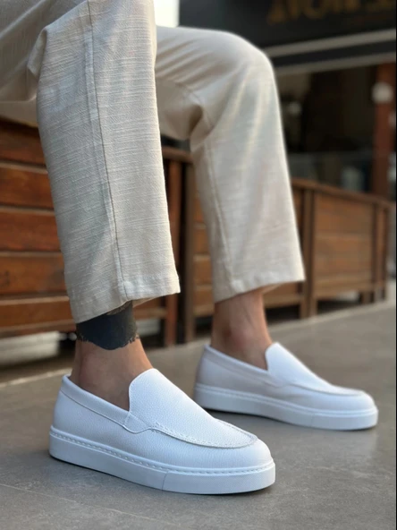 Ba0241 Bağcıksız Yüksek Taban Beyaz Cilt Erkek Ayakkabı Erkek Günlük Ayakkabı ürün görseli 1