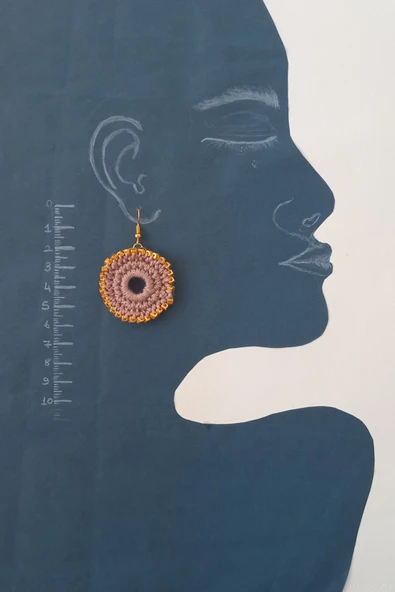 Rose Yuvarlak Örgü Sallantılı Küpe - Resim 3