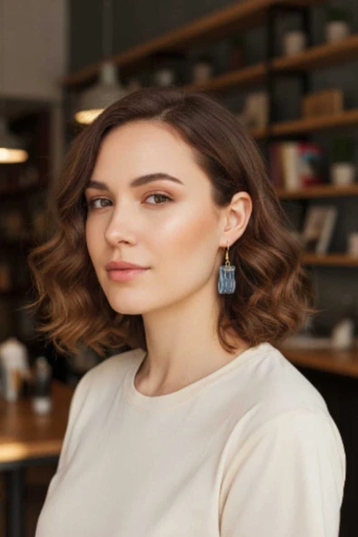 Kot Aksesuarlı Gold Renk Sallantılı Küpe ürün görseli 1