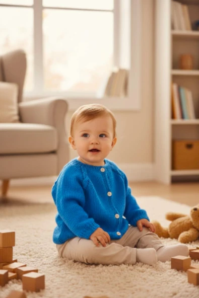 0-1 Yaş Örgü Lacivert Erkek Bebek Hırkası ürün görseli 1