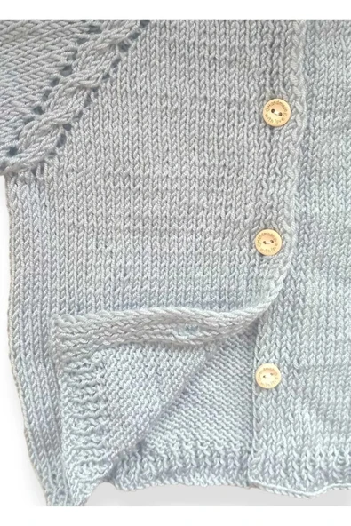 1-2 Yaş Örgü Koyu Mavi Erkek Bebek Hırkası - Resim 4