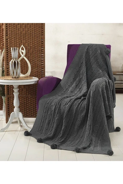 Sevda Triko Örgülü Tv Battaniyesi 10 Ponponlu 130 X 170 Cm - Resim 4