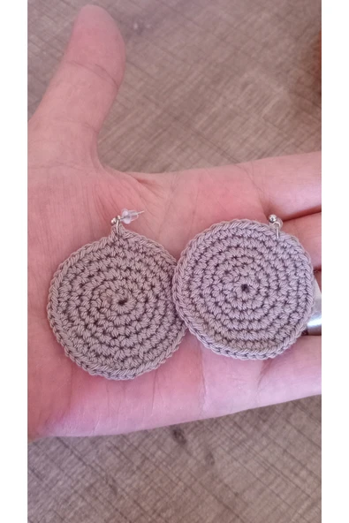 Örgü Crochet Yuvarlak Rose Renk Küpe - Resim 3
