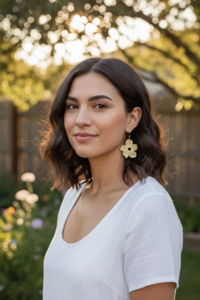 Örgü Rafya Çiçek Model Sallantılı Küpe ürün görseli 1