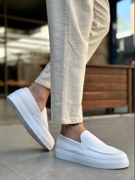 Ba0241 Bağcıksız Yüksek Taban Beyaz Cilt Erkek Ayakkabı Erkek Günlük Ayakkabı - Resim 5