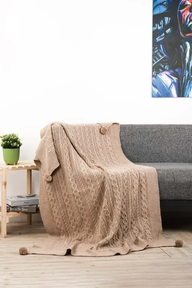 Derya Triko Örgülü Tv Battaniyesi 4 Ponponlu 130 X 170 Cm ürün görseli 1