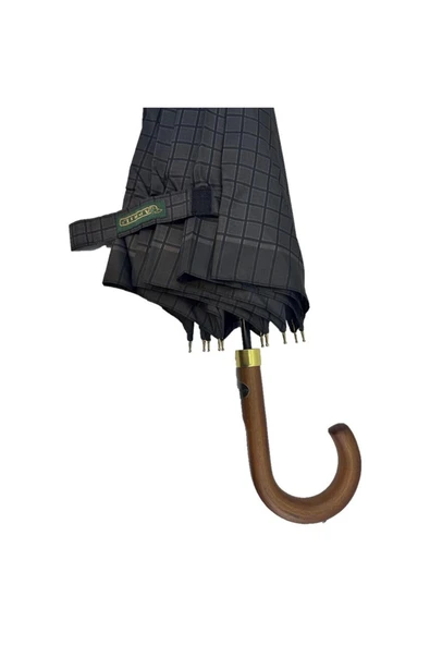 APRİL A-213G 10 Telli Baston Sap Şemsiye Kareli Siyah - Resim 6