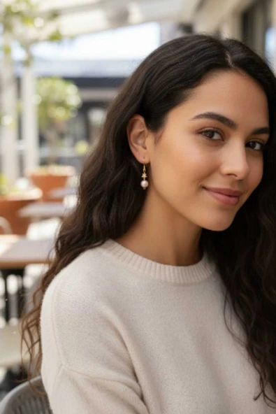 İnci Boncuk Yıldızlı Sallantılı Gold Renk Küpe ürün görseli 1