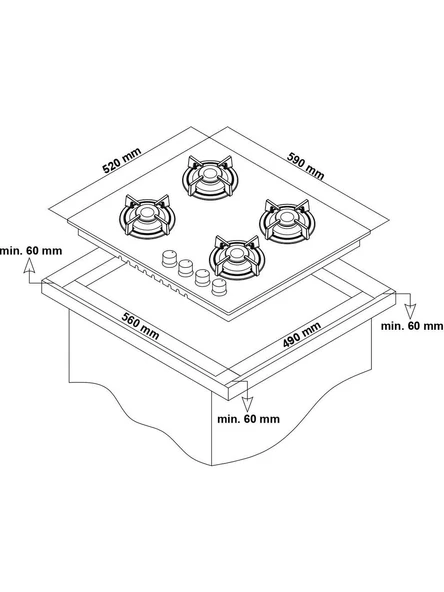 Simfer 3032 Emniyetli 4G Woklu Döküm Izgaralı Setüstü Cam Ocak Doğalgazlı - Resim 3