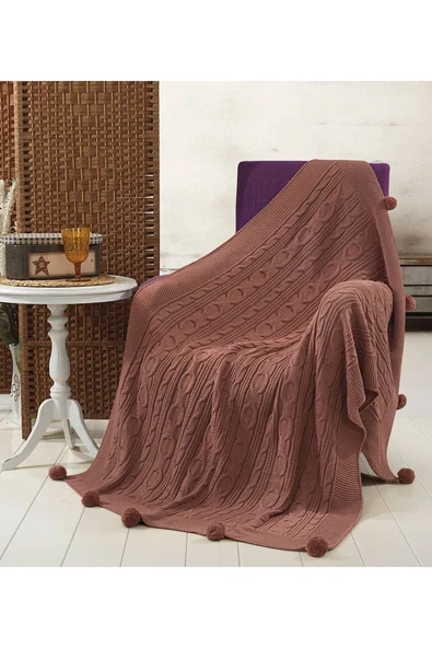 Sevda Triko Örgülü Tv Battaniyesi 10 Ponponlu 130 X 170 Cm - Resim 7