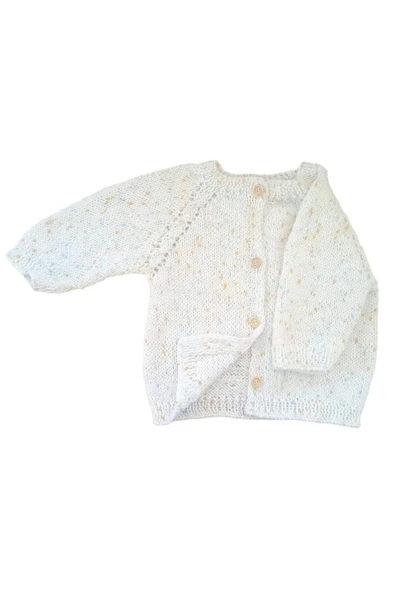 0-1 Yaş Örgü Beyaz Kırçıllı Desen Bebek Hırkası - Resim 4