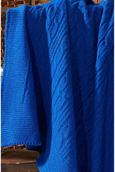 Mine Triko Örgü  6 Püsküllü Tv Battaniyesi 130 X 170 (Sax) - Resim 3