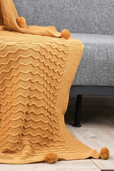 Meral Triko Örgülü Ponponlu Tv Battaniyesi 130 X 170 Cm - Resim 7