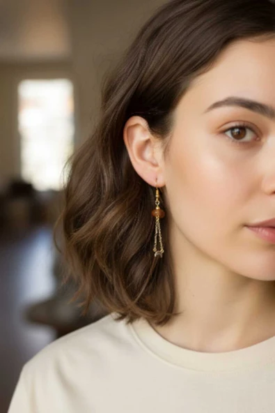 Akik taşlı Sallantılı Küpe ürün görseli 1