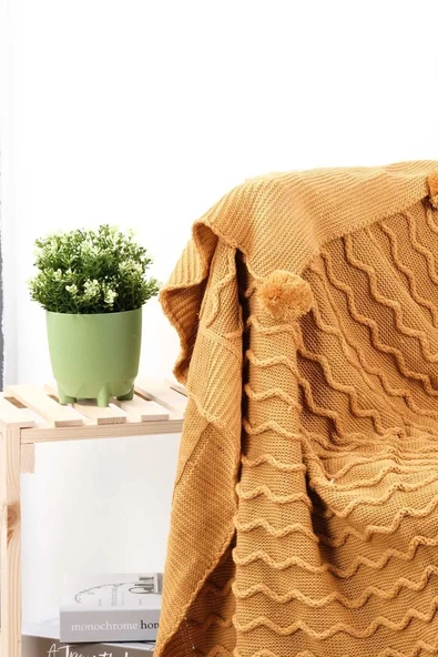 Meral Triko Örgülü Ponponlu Tv Battaniyesi 130 X 170 Cm - Resim 9