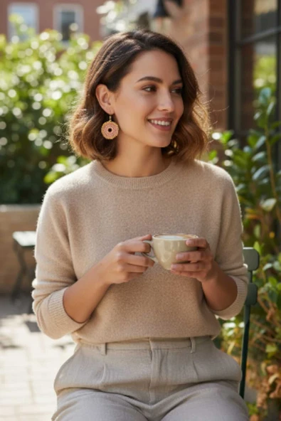 Rose Yuvarlak Örgü Sallantılı Küpe - Resim 2