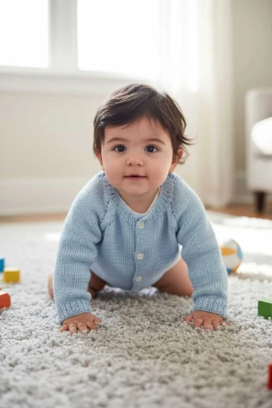 1-2 Yaş Örgü Koyu Mavi Erkek Bebek Hırkası ürün görseli 1