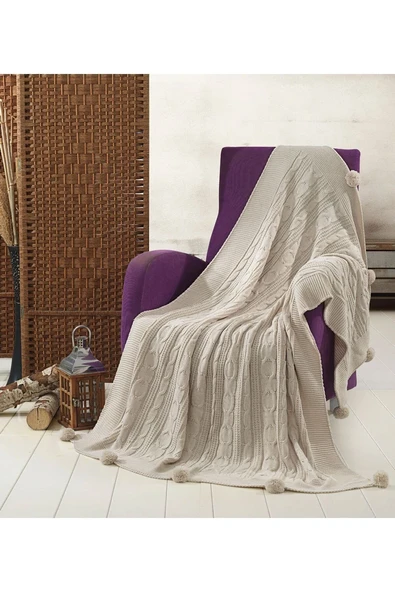 Sevda Triko Örgülü Tv Battaniyesi 10 Ponponlu 130 X 170 Cm ürün görseli 1