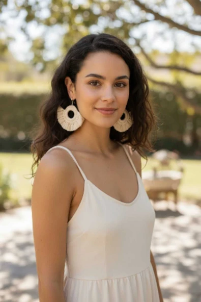 Örgü Makrome Halka Beyaz Küpe ürün görseli 1