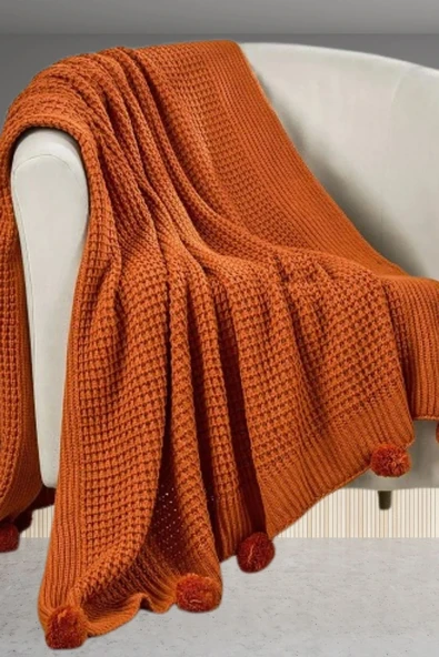 Selanik 10 Ponponlu Triko Örgülü Tv Battaniyesi 130 X 170 Cm - Resim 7